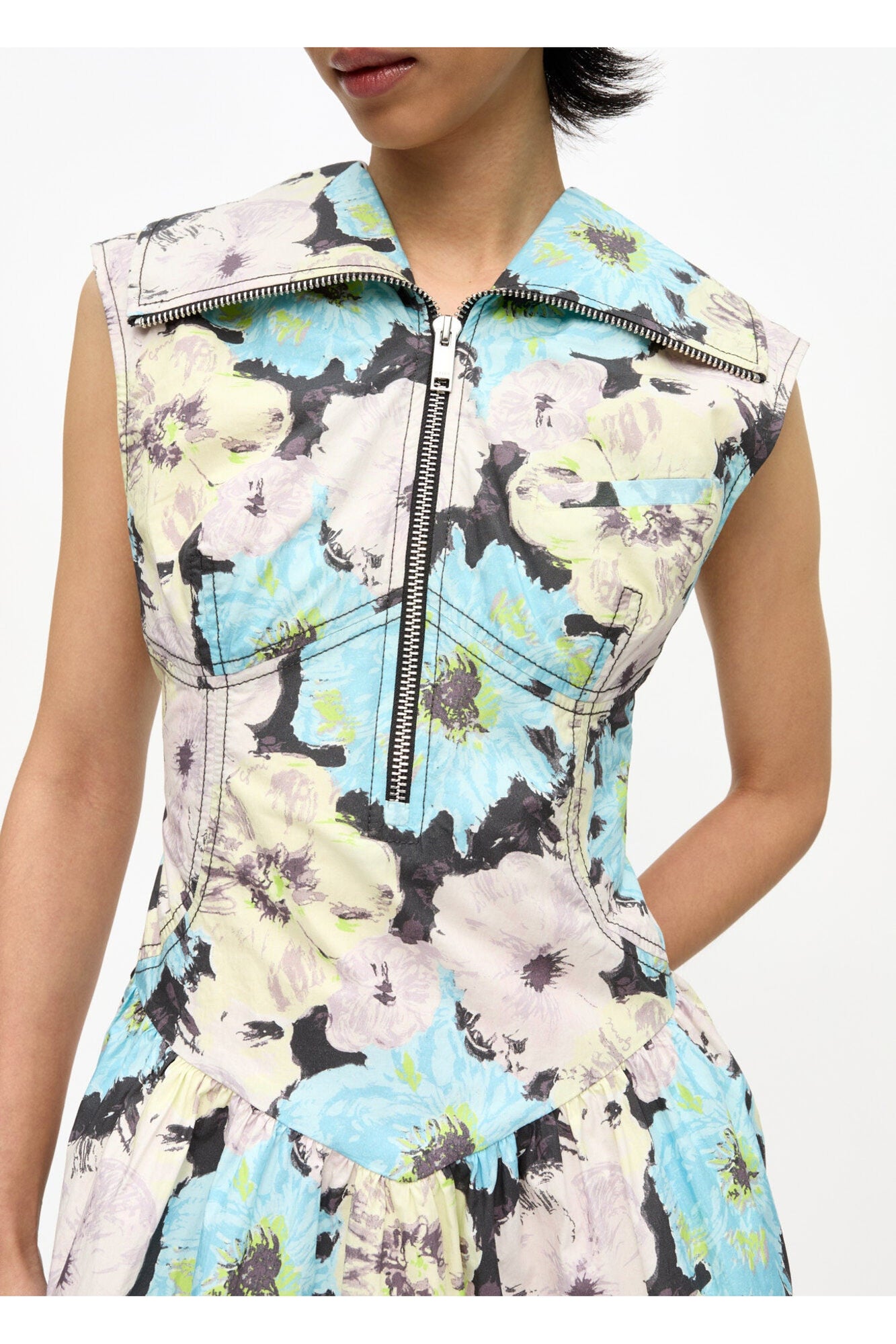 Floral Printed Cotton Mini Dress | Multicolour