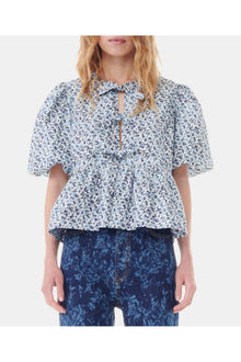 Floral Printed Cotton Poplin Peplum Blouse | Glacier Lake