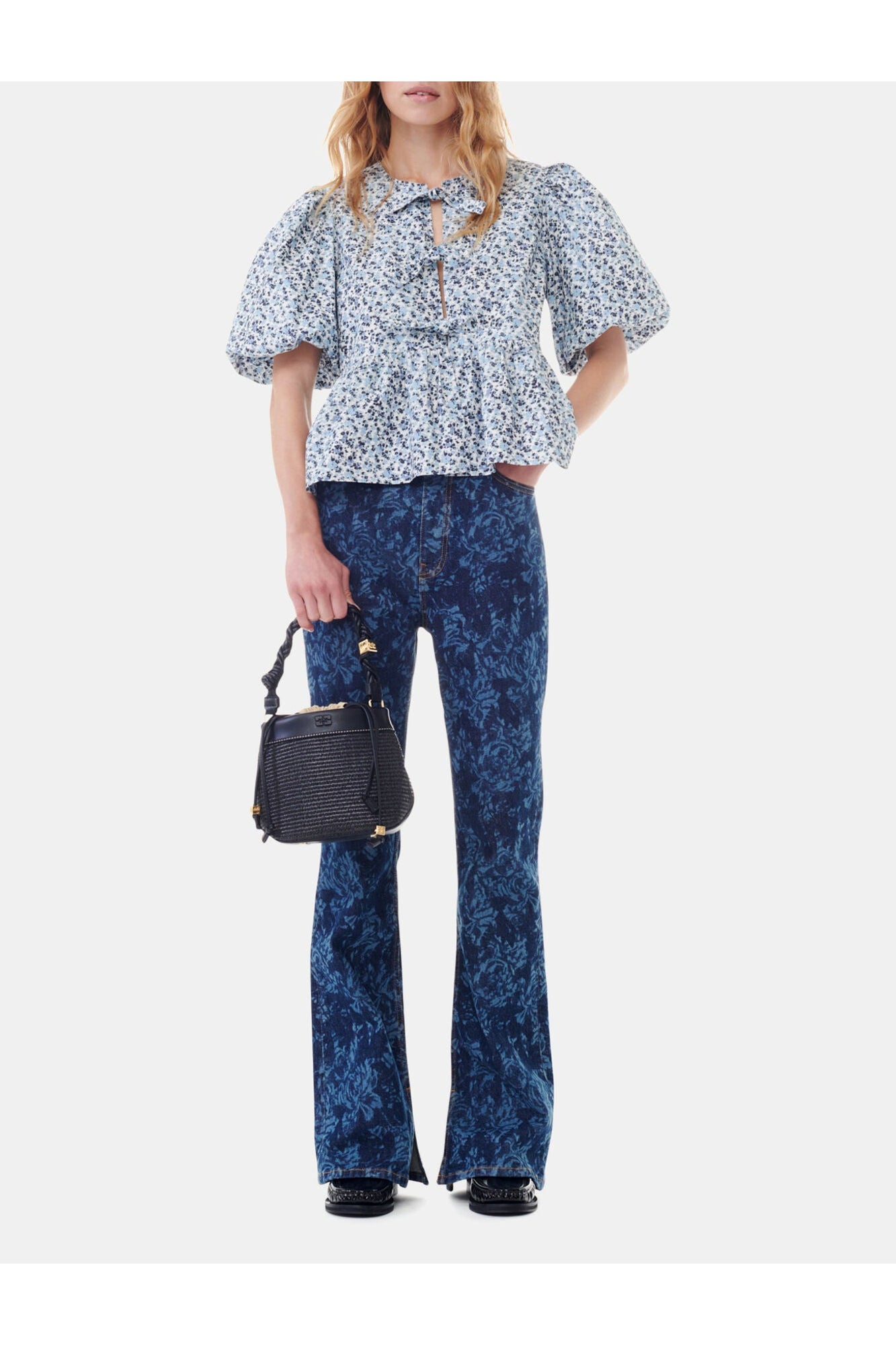 Floral Printed Cotton Poplin Peplum Blouse | Glacier Lake