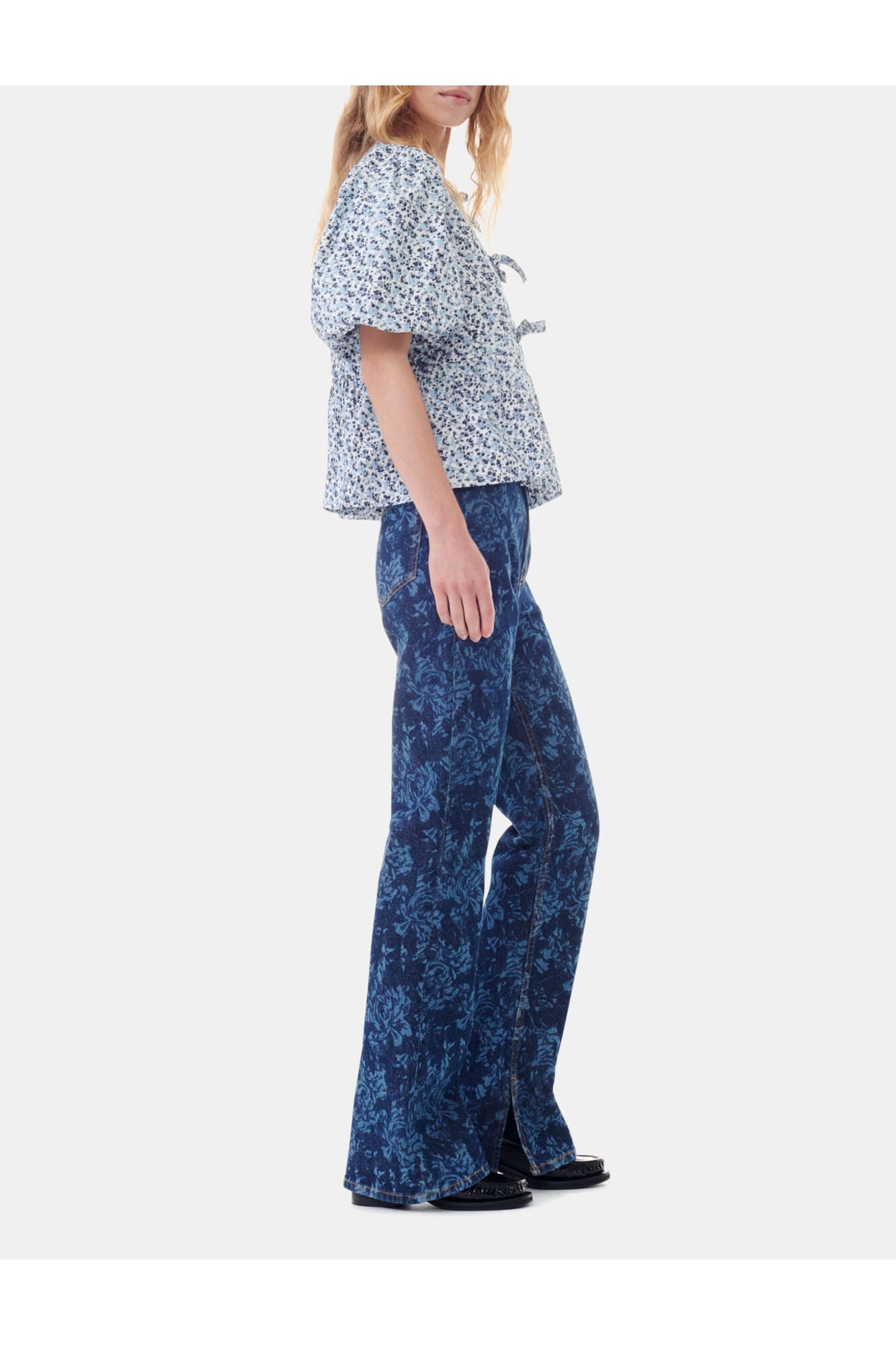 Floral Printed Cotton Poplin Peplum Blouse | Glacier Lake