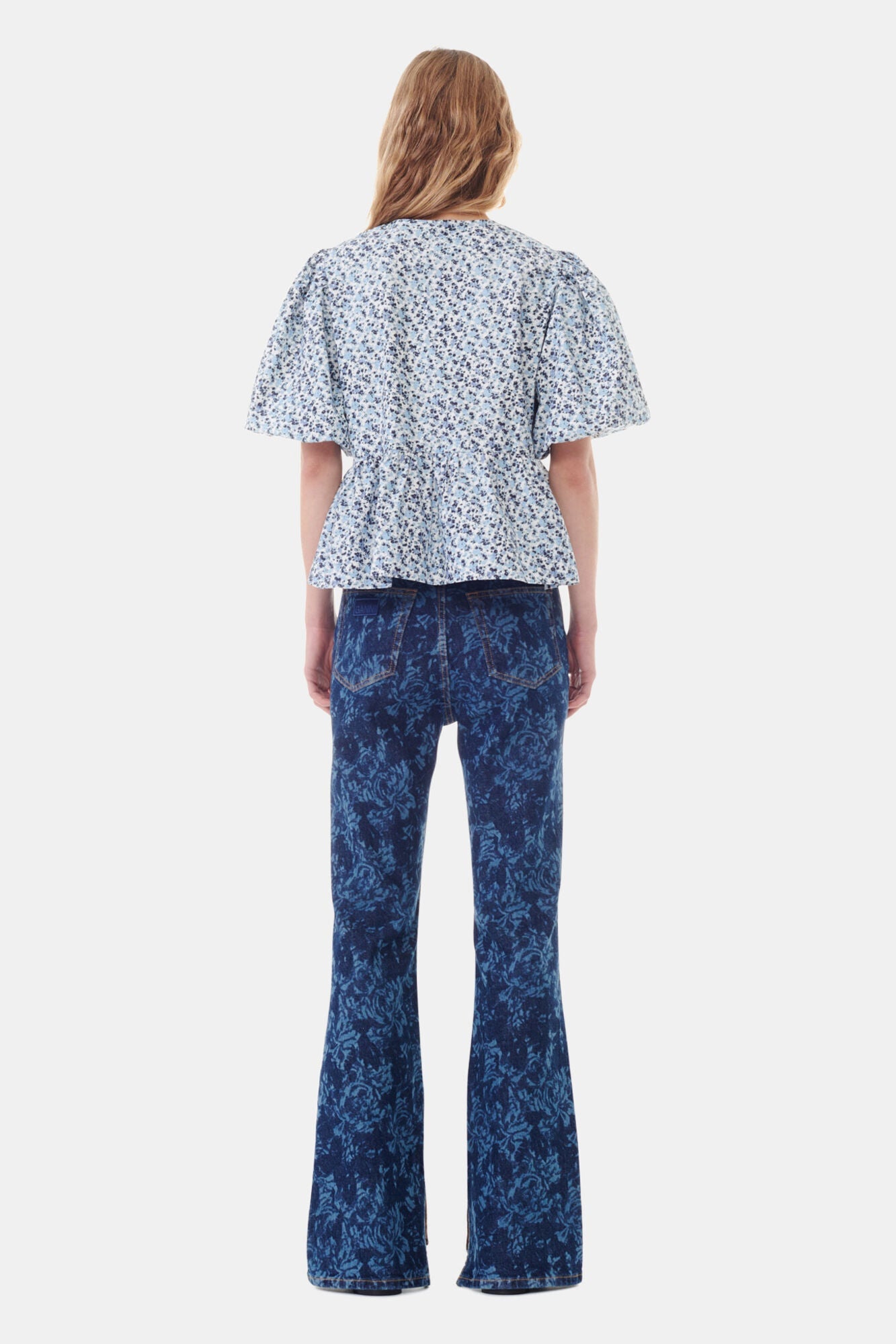 Floral Printed Cotton Poplin Peplum Blouse | Glacier Lake