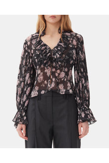 Floral Printed Pleated Georgette Blouse | Phantom