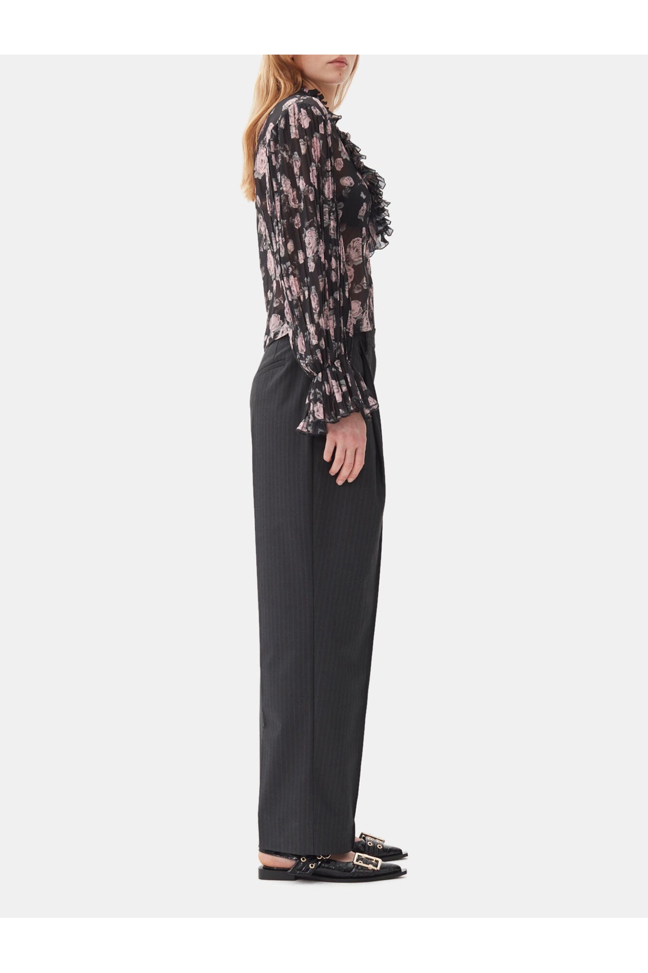 Floral Printed Pleated Georgette Blouse | Phantom