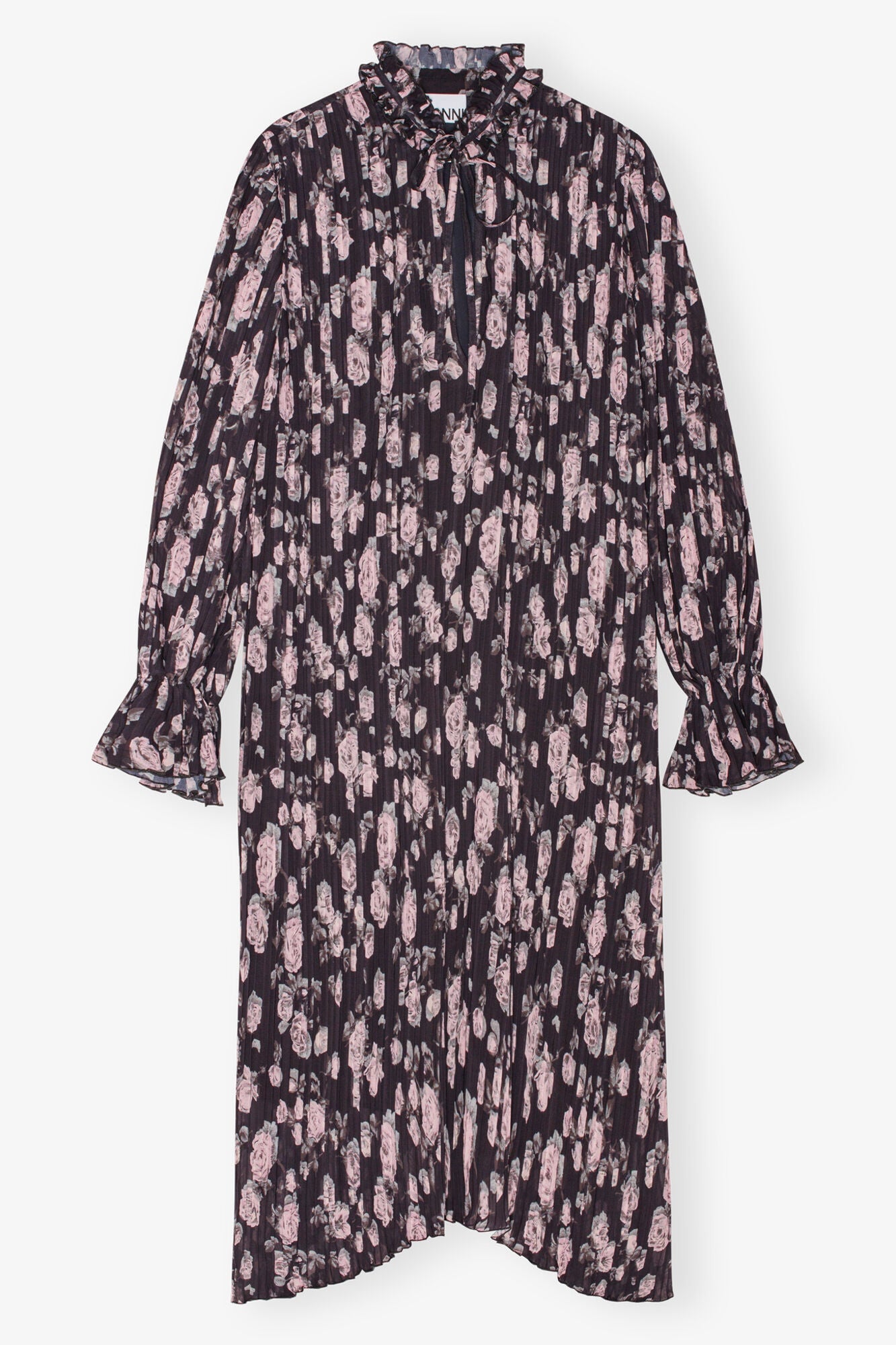 Floral Printed Pleated Georgette Midi Dress | Phantom