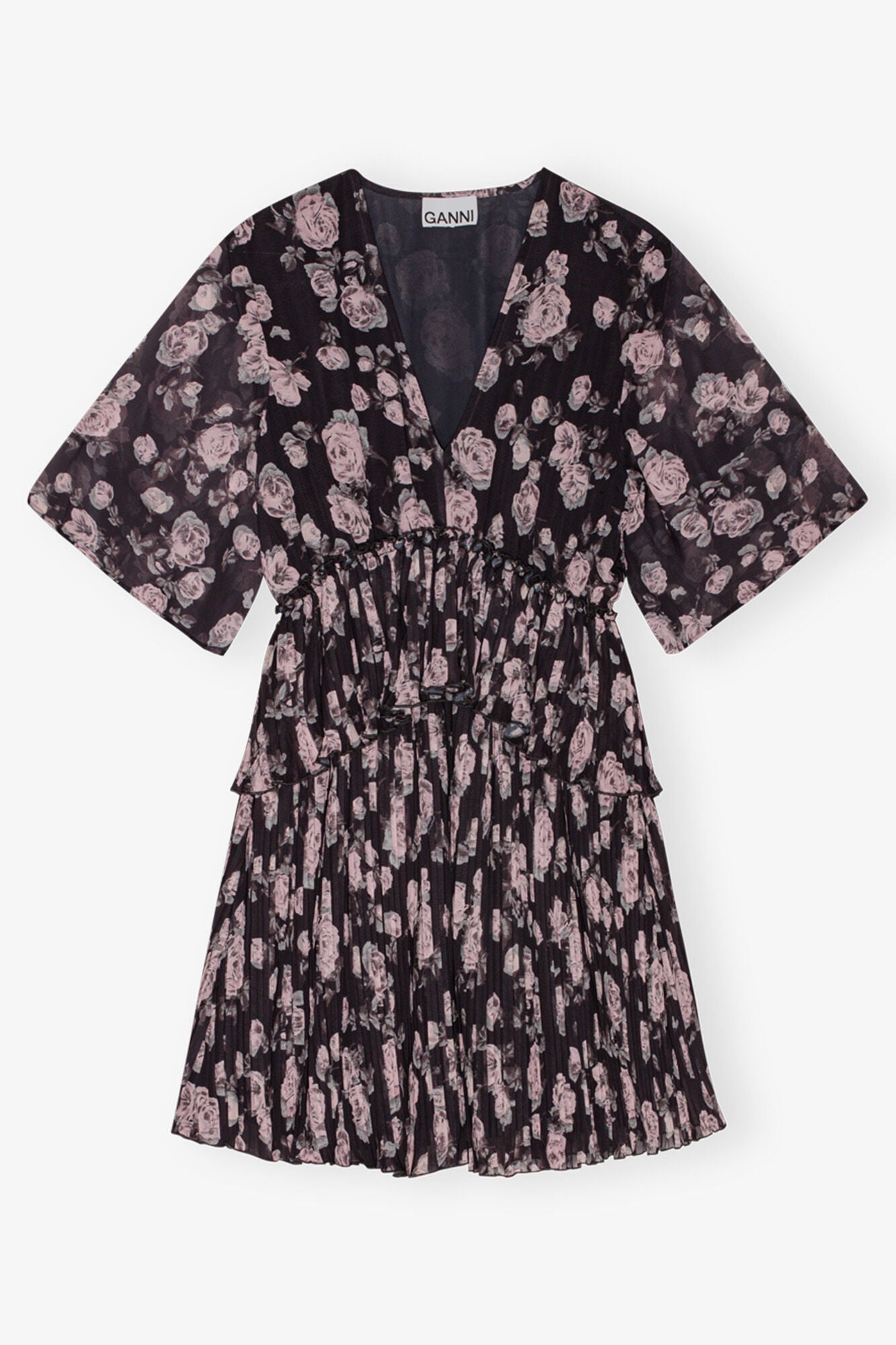 Floral Printed Pleated Georgette Mini Dress | Phantom