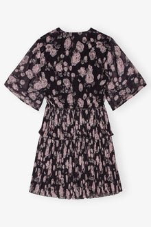 Floral Printed Pleated Georgette Mini Dress | Phantom
