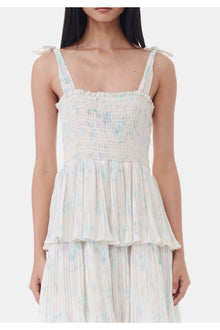 Floral Printed Pleated Georgette Strap Smock Midi Dress | Tofu