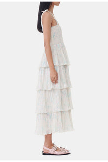 Floral Printed Pleated Georgette Strap Smock Midi Dress | Tofu