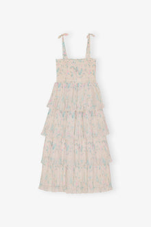 Floral Printed Pleated Georgette Strap Smock Midi Dress | Tofu