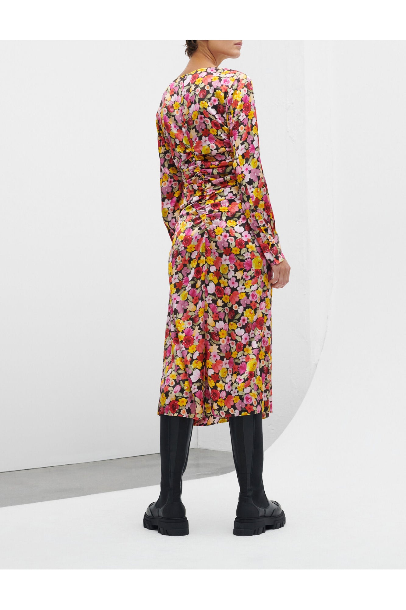Floral Silk Blend Gather Dress | Mole