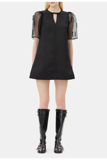 Fringed Organza Mini Dress | Black