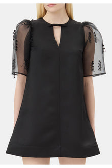 Fringed Organza Mini Dress | Black