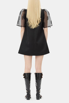 Fringed Organza Mini Dress | Black