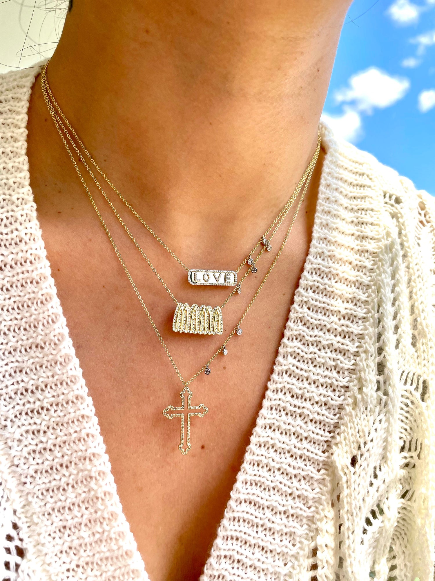 Yellow Gold And Diamond Mama Necklace | Yellow Gold