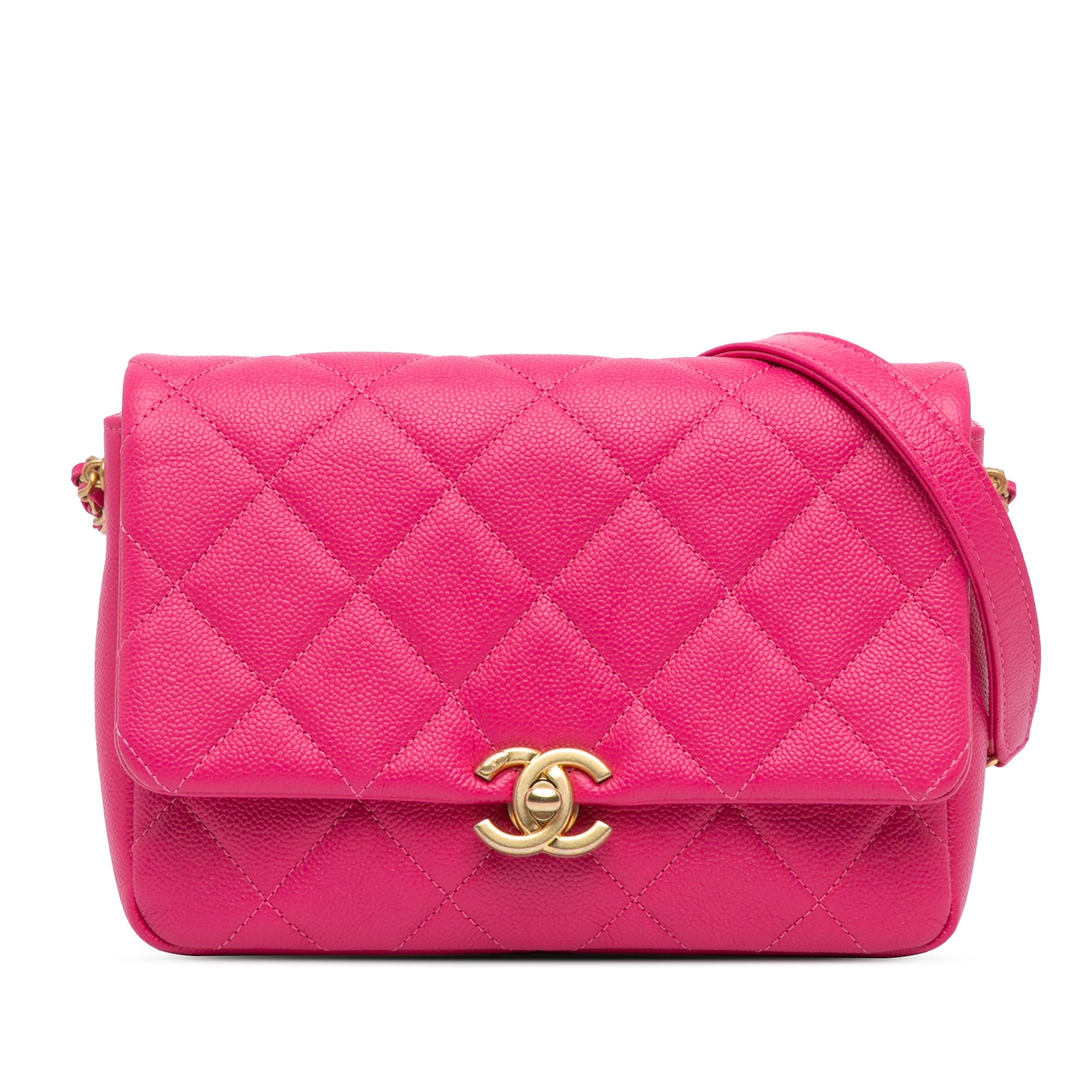 Chanel | Pre-Owned Small Quilted Caviar Chain Melody Flap | Pink/Dark Pink