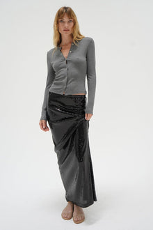 Gabriella ribbed snap Henley in dark grey