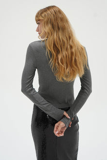 Gabriella ribbed snap Henley in dark grey