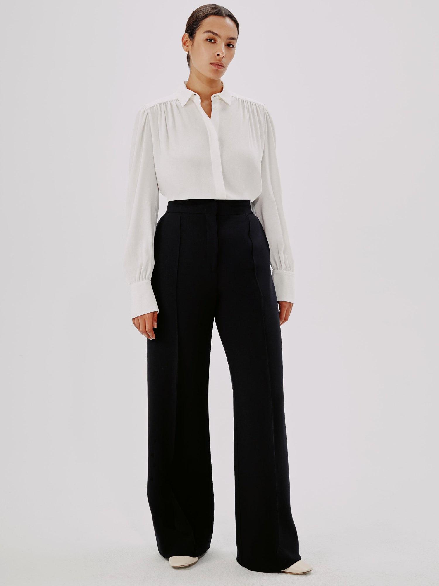 Another Tomorrow Gathered Blouse in White – Viscose Women's Top