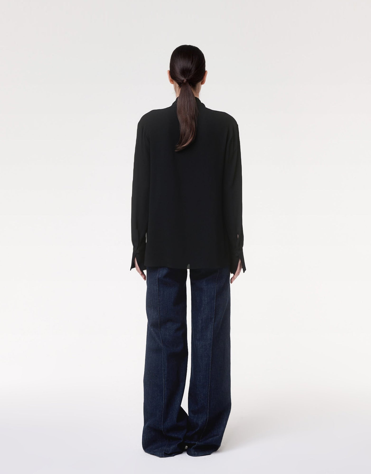 Another Tomorrow Gathered Neckline Blouse in Black – Viscose Women's Top