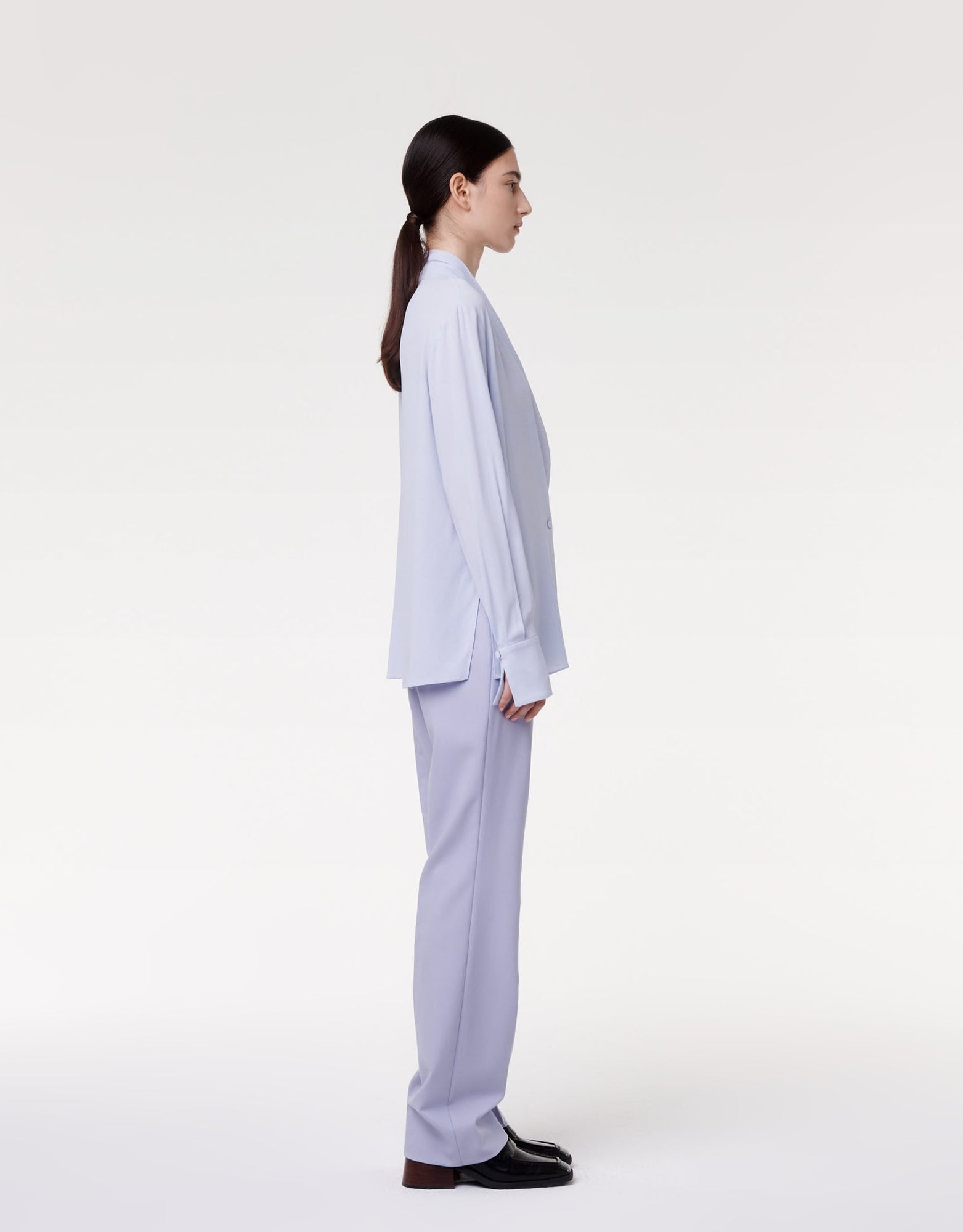 Another Tomorrow Gathered Neckline Blouse in Lilac – Viscose Women's Top