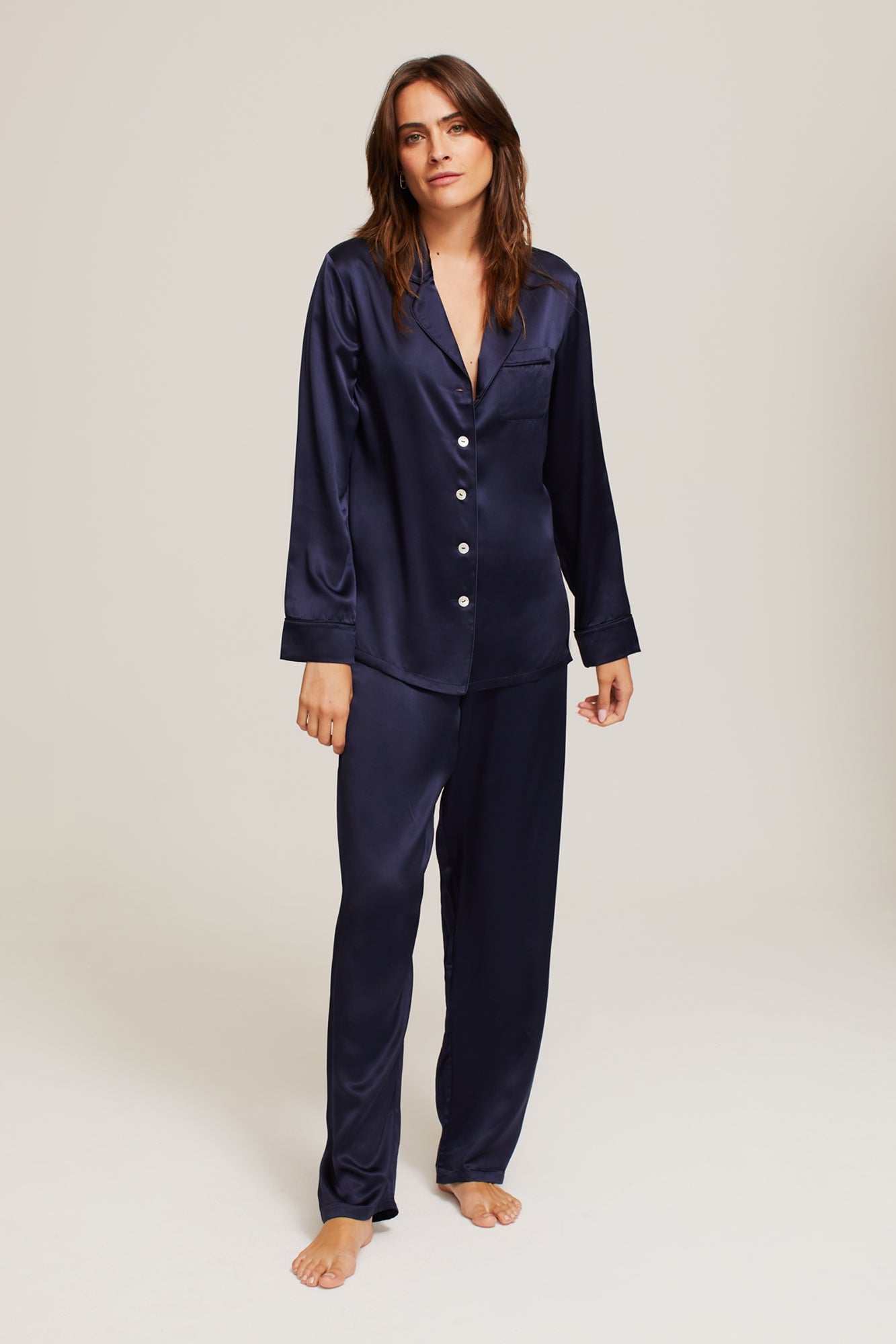 Fine Finishes Pyjama in Midnight - 100% Silk | Ginia Sleep