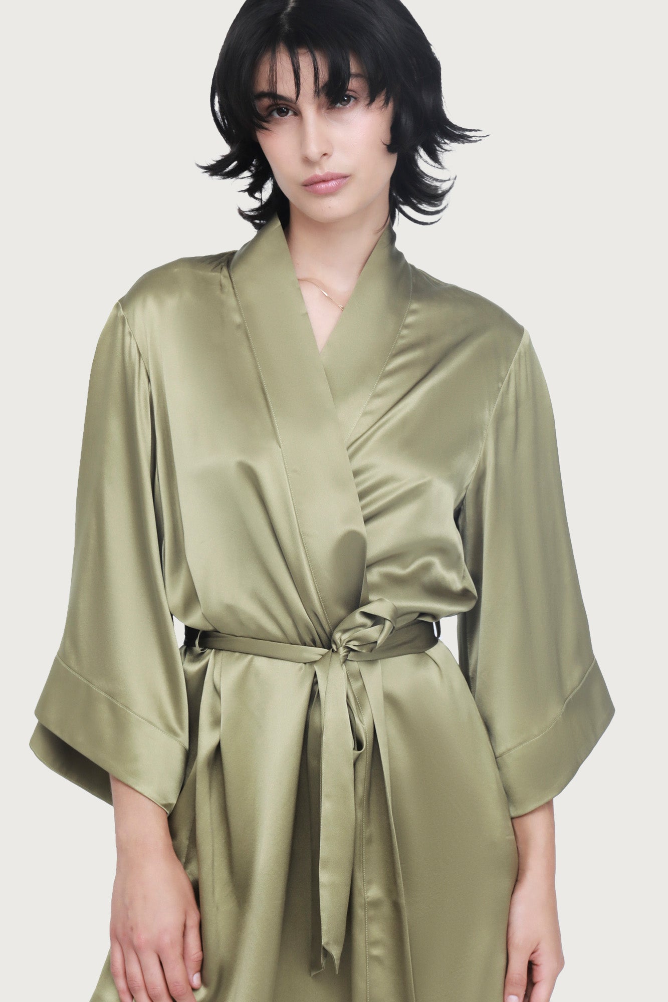 Silk Wrap Gown | Khaki