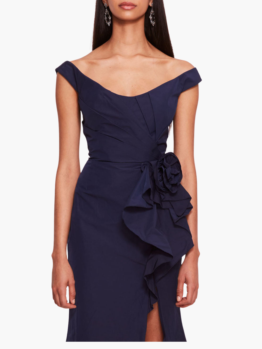 Taffeta Trumpet Midi Dress | Midnight