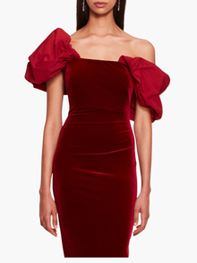 Velvet Asymmetrical Midi Dress | Burgundy