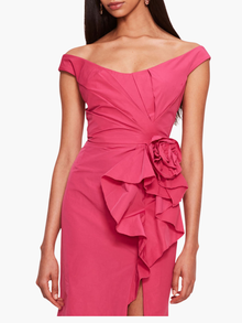 Taffeta Trumpet Midi Dress | Fuchsia