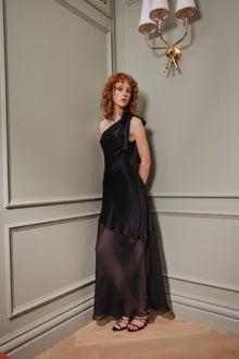 The Moonlight Midi in Black - 100% Silk by Ginia Sleepwear