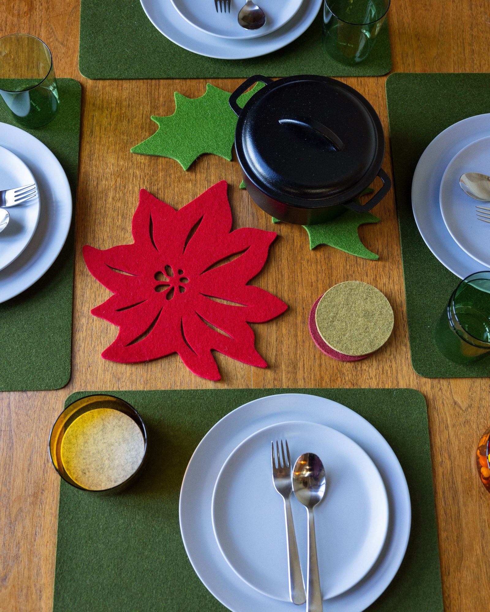 Merino Wool 10" Poinsettia Trivet | Red