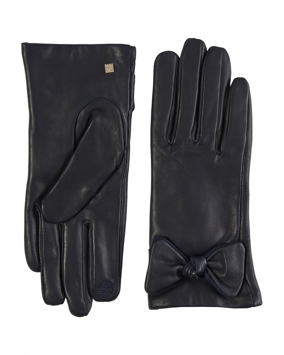 Bruno Magli | Women | Ladies Touch Tech Leather Glove With Knotted Bow | Navy