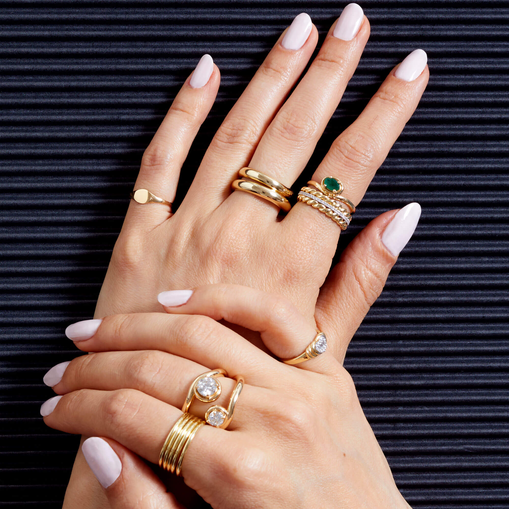 Image of 10K Yellow Gold Mini Pinky Signet Ring with Stone and Strand Rings