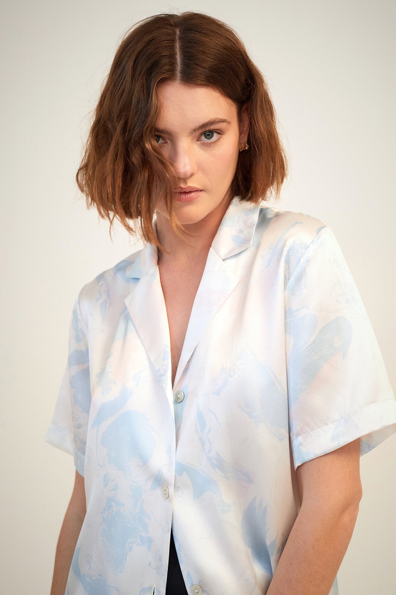 GINIA Silk Camp Shirt Cascade