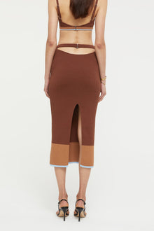 GINIA Hazel Skirt in Chocolate/Sky Blue