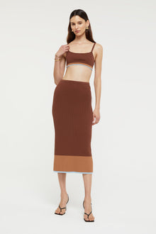 GINIA Hazel Skirt in Chocolate/Sky Blue