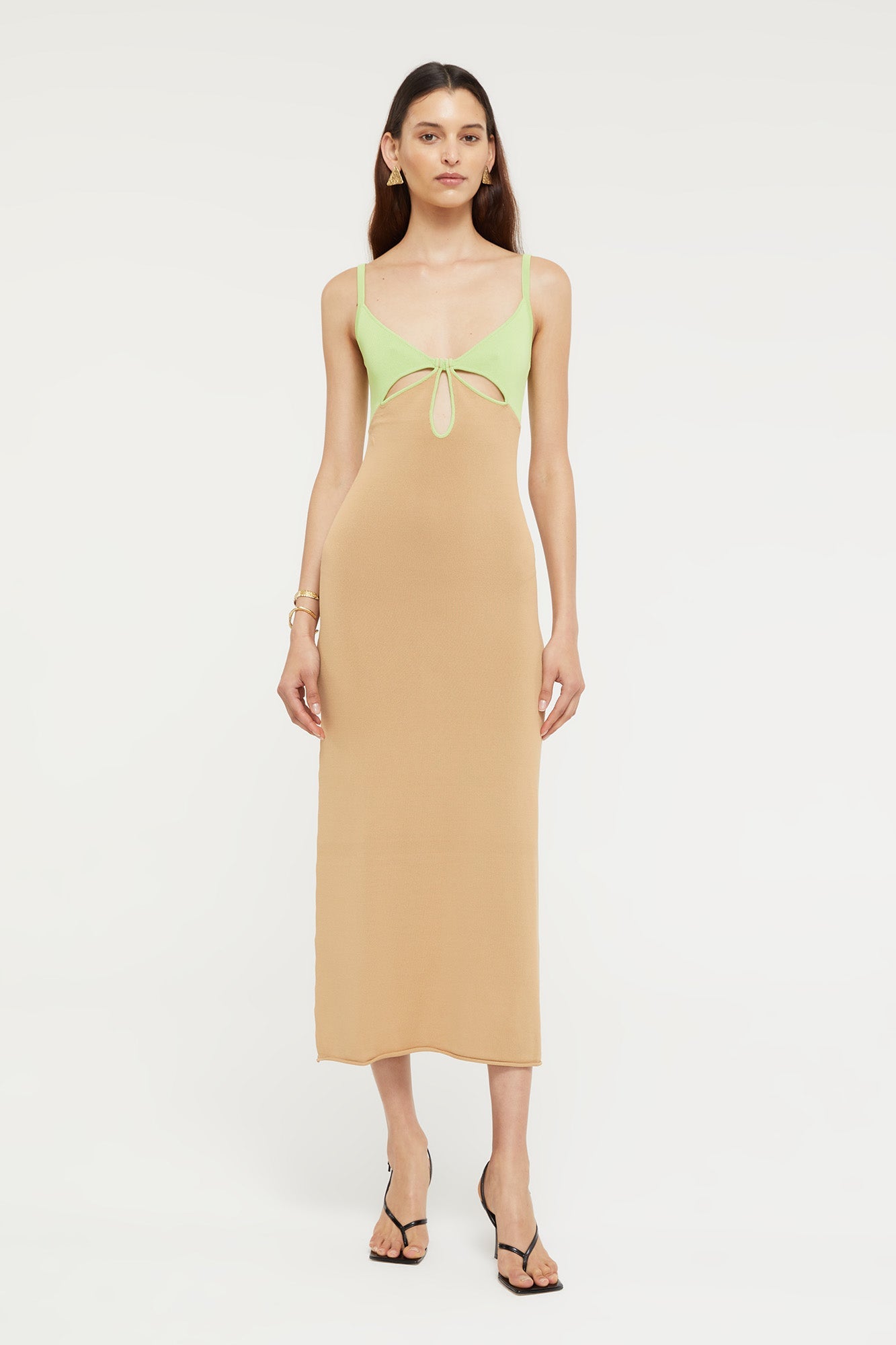 GINIA Venice Keyhole Dress in Sand/Pistachio