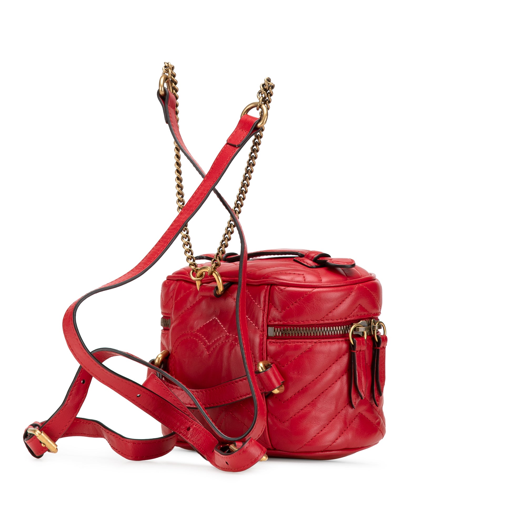 Gucci | Pre-Owned GG Marmont Round Matelasse Leather Backpack | Red