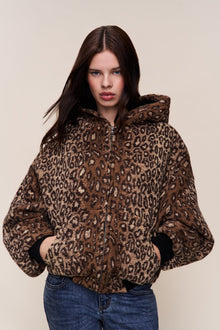 Womens | Charli Hooded Quilted Jacket | Leopard