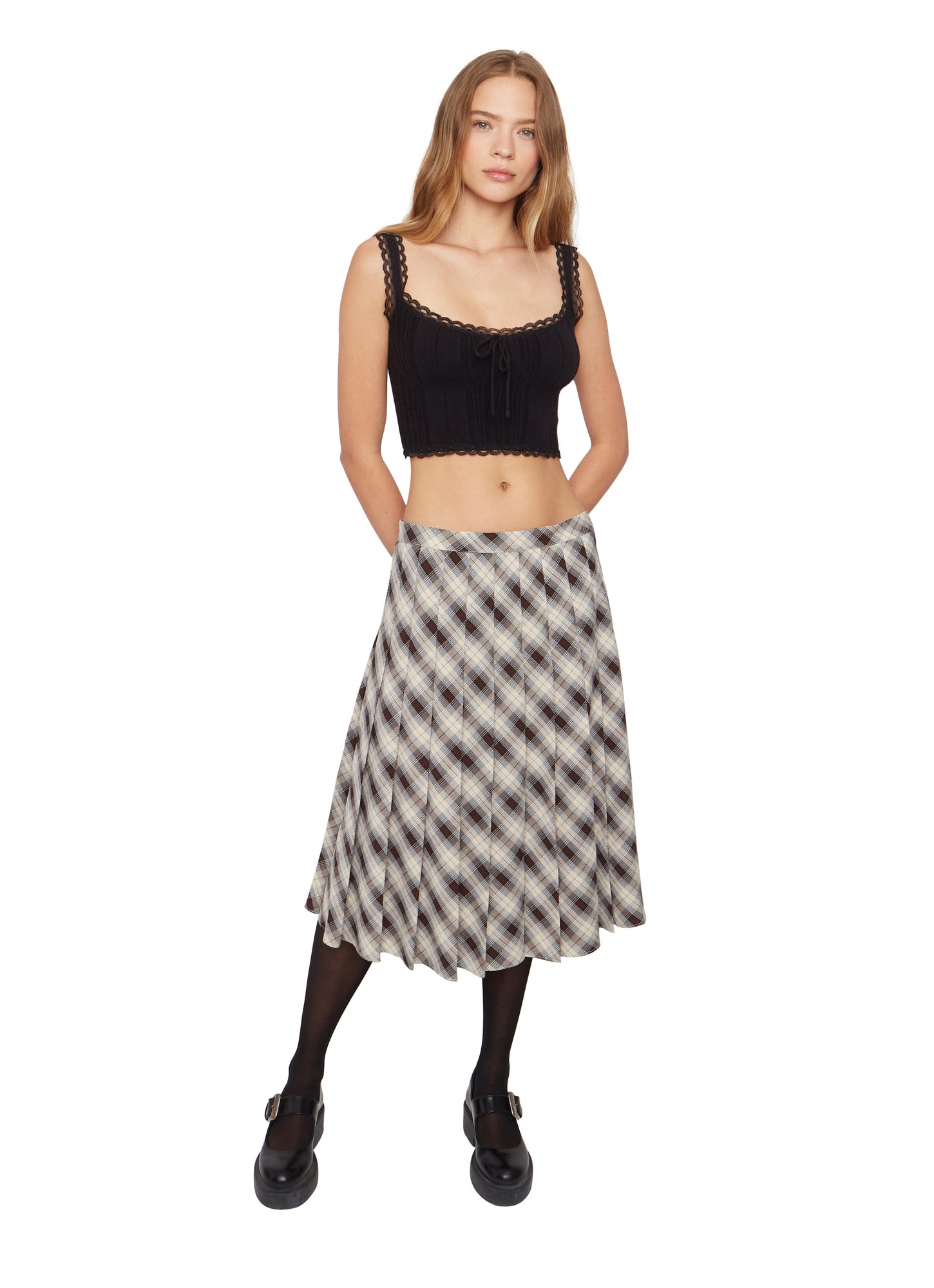 Womens | Gibson Pleated Skirt | Brown/Blue Plaid