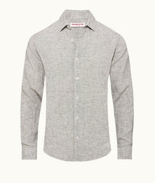 Giles Linen Classic Collar Tailored Fit Linen Shirt | Graphite/White
