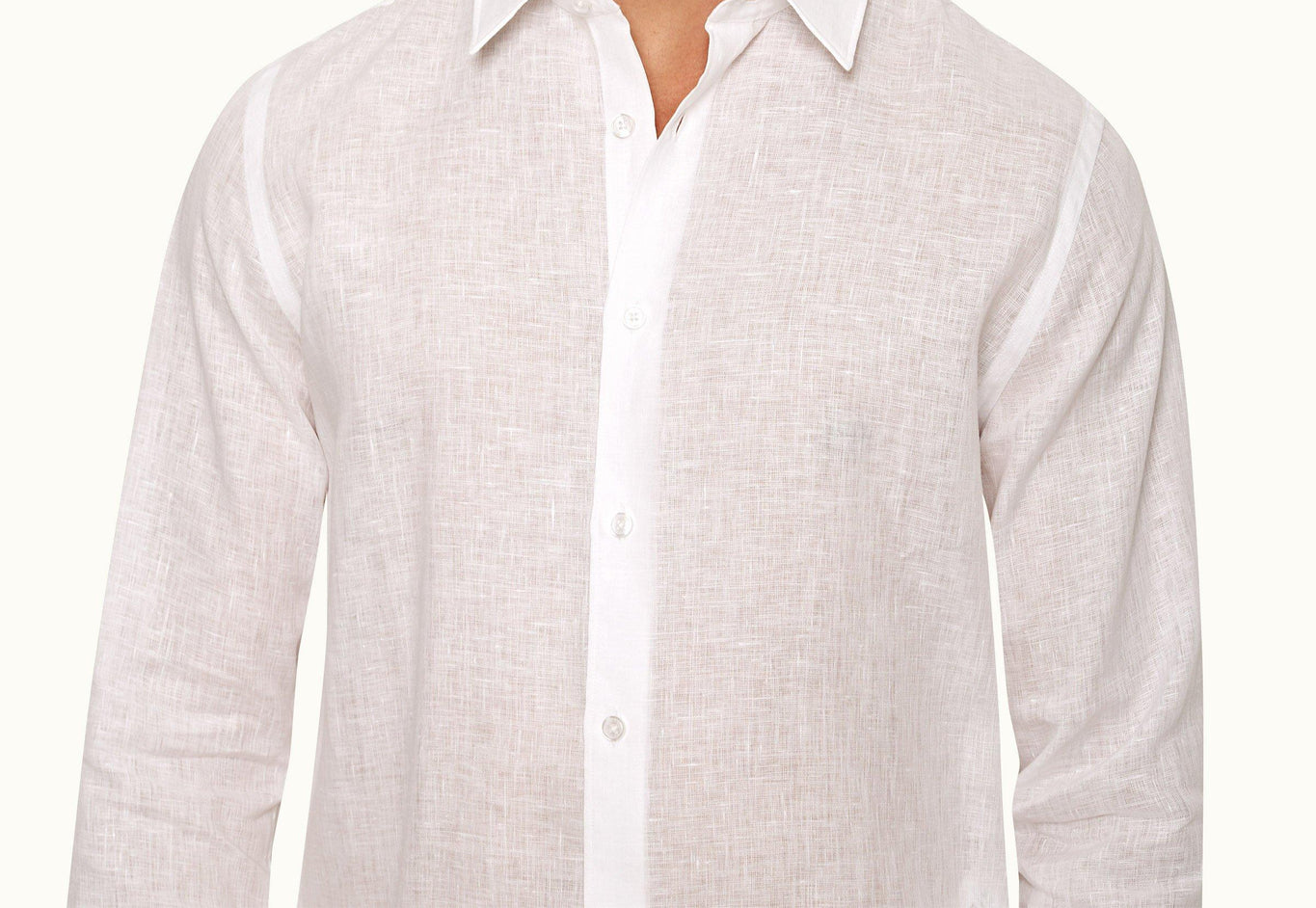 Giles Linen Tailored Fit Classic Collar Linen Shirt | Matchstick/White