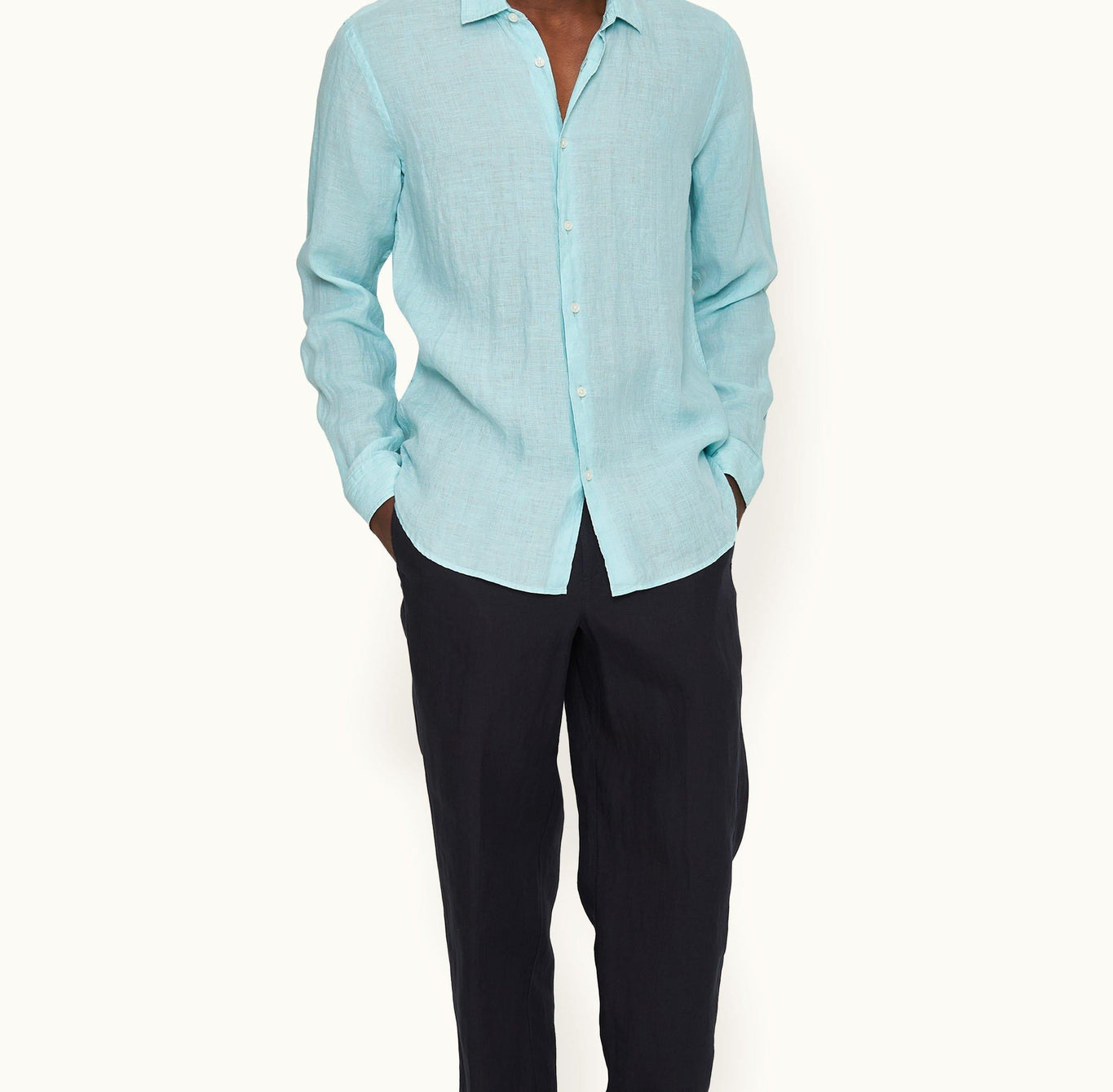 Giles Lino Tailored Fit Classic Collar Linen Shirt Woven | Light Sky Pool