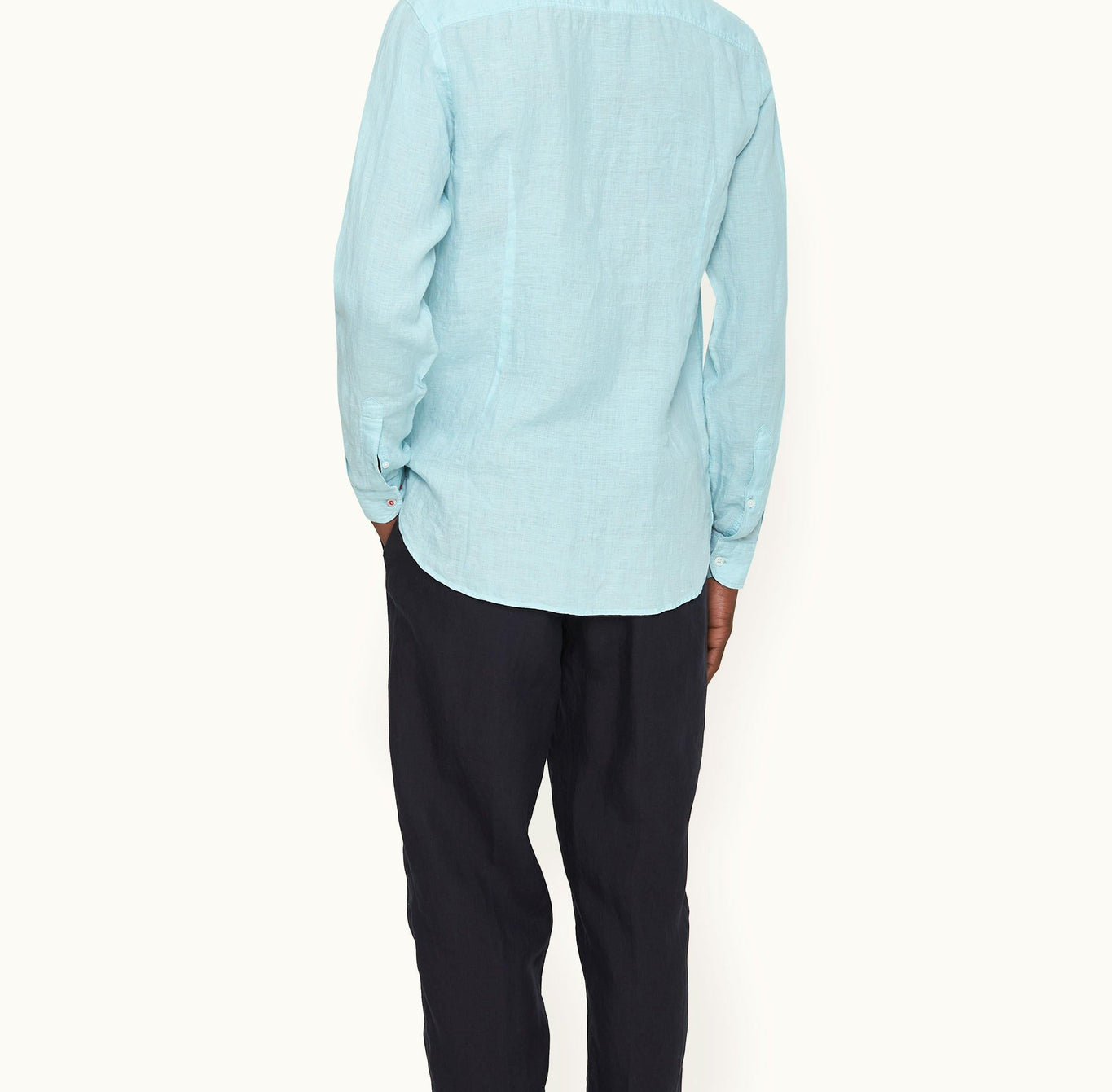 Giles Lino Tailored Fit Classic Collar Linen Shirt Woven | Light Sky Pool