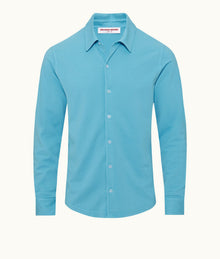 Giles Pique Tailored Fit Classic Collar Cotton Pique Shirt | California Blue