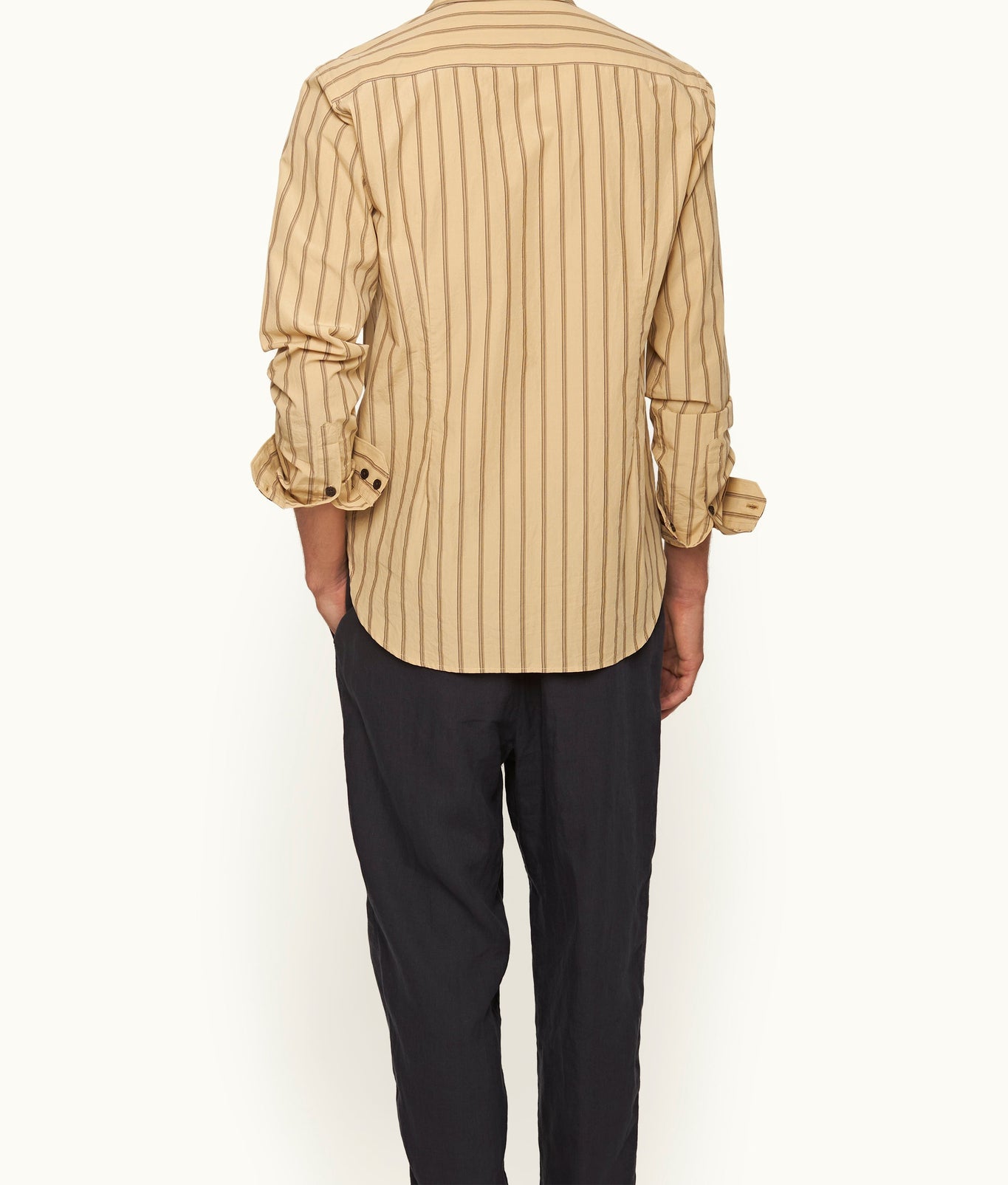 Giles Stripe Tailored Fit Classic Collar Long-Sleeve Stripe Cotton Shirt | Macchiato