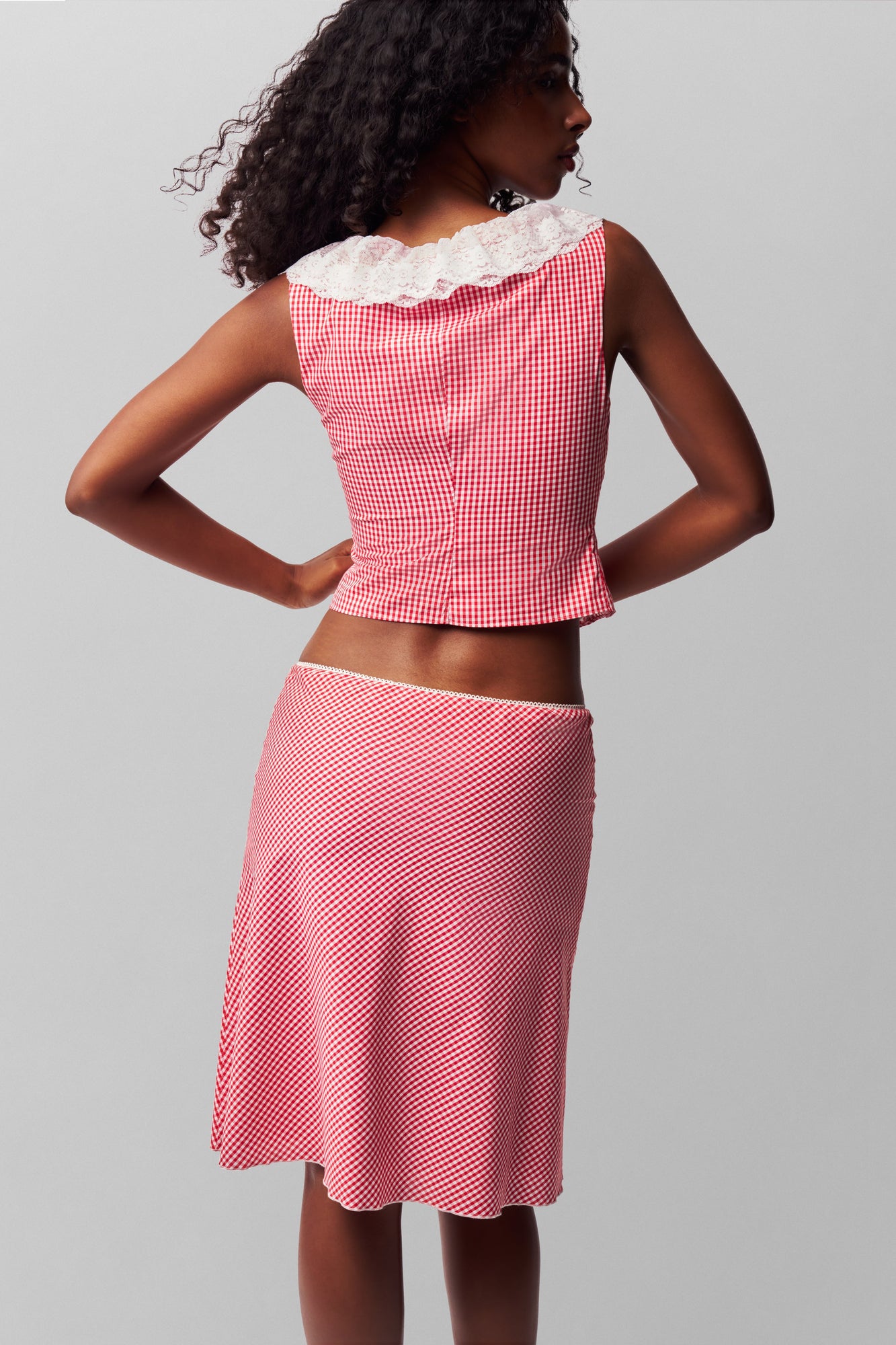 Womens | Paloma Lace Top | Gingham Poppy And White
