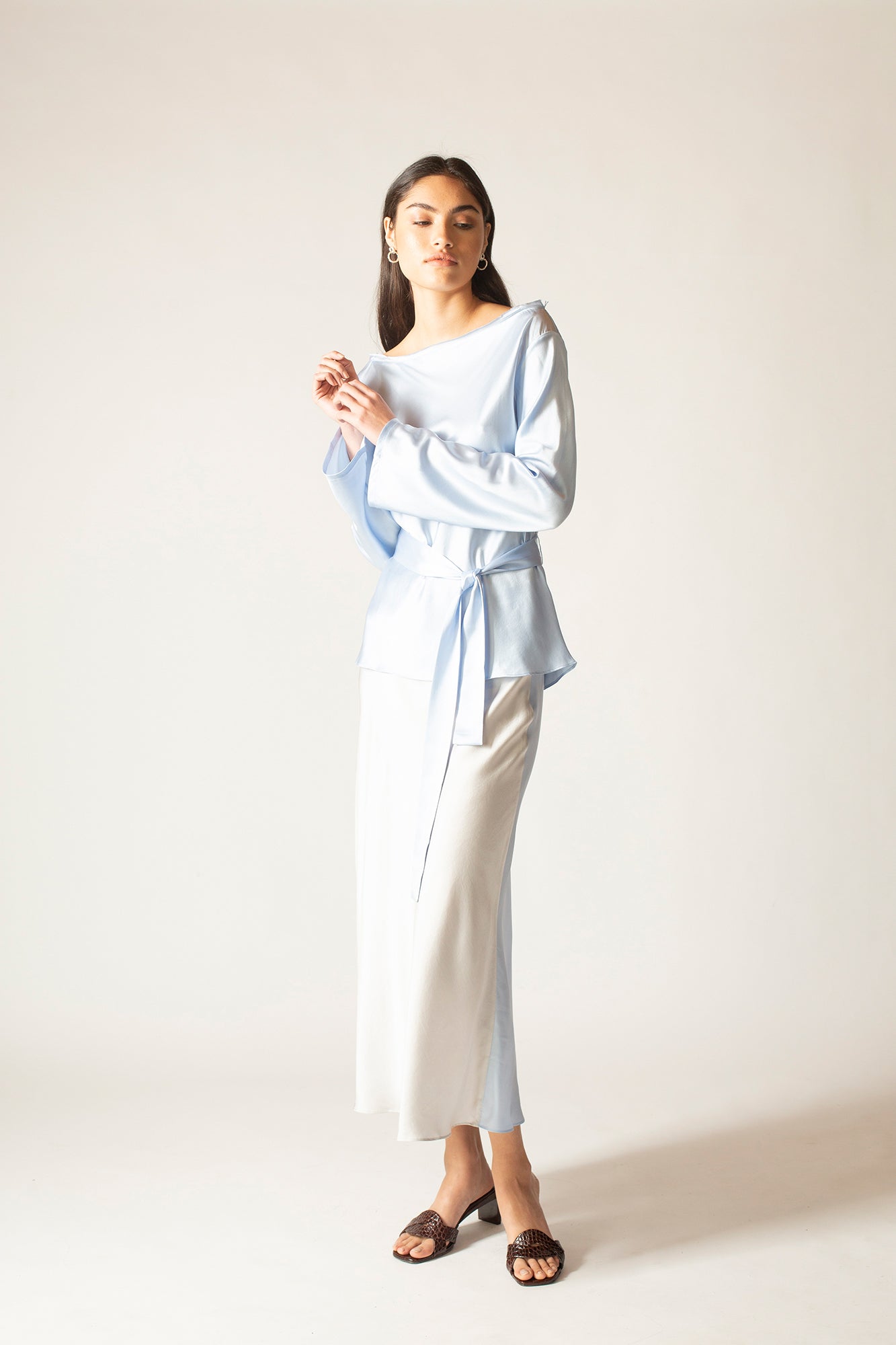 Ginia RTW,Sky Ella Silk Satin Top,Tops