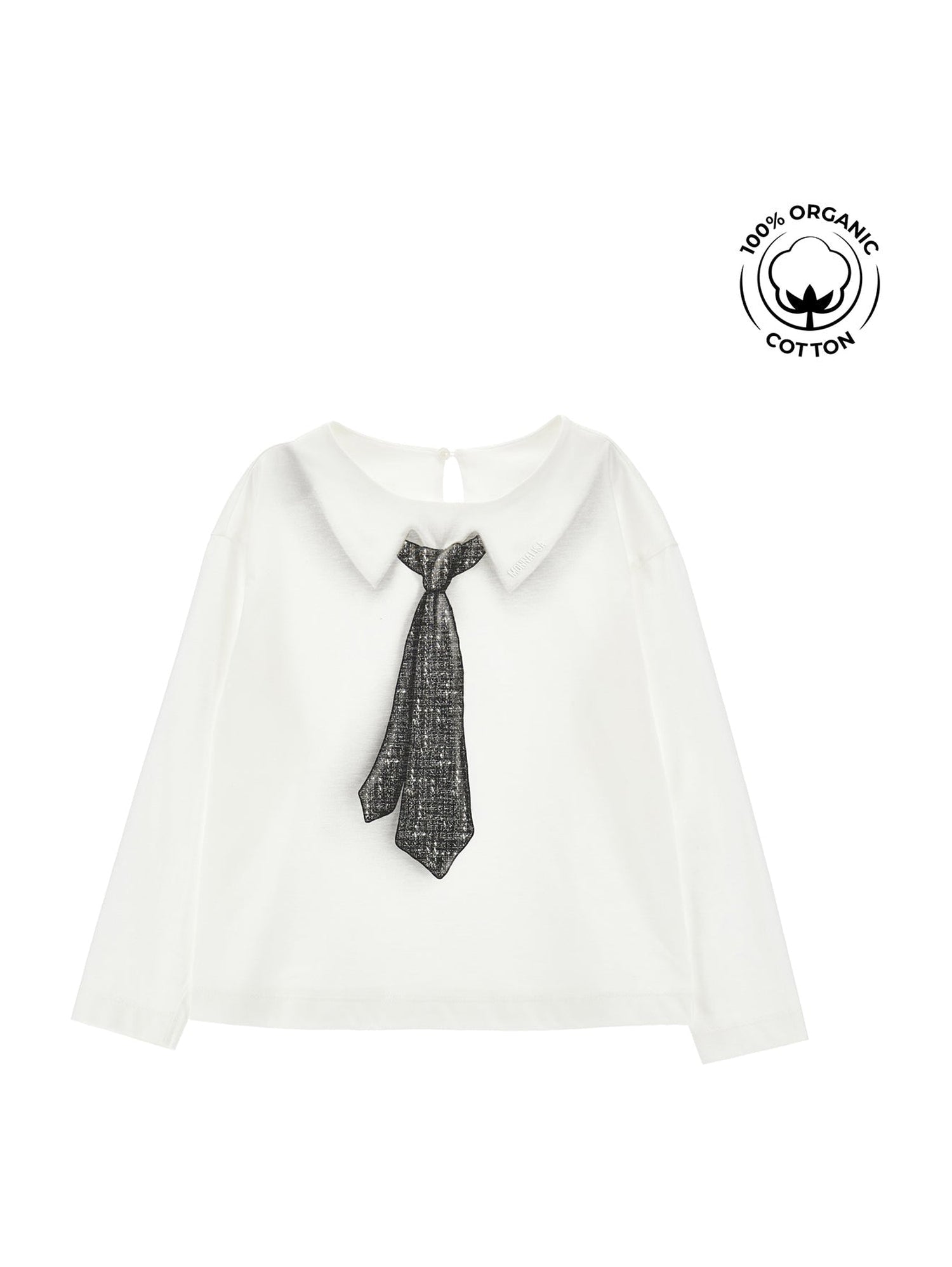 Girls | Black Tie Organic Cotton Blouse | Cream/Black