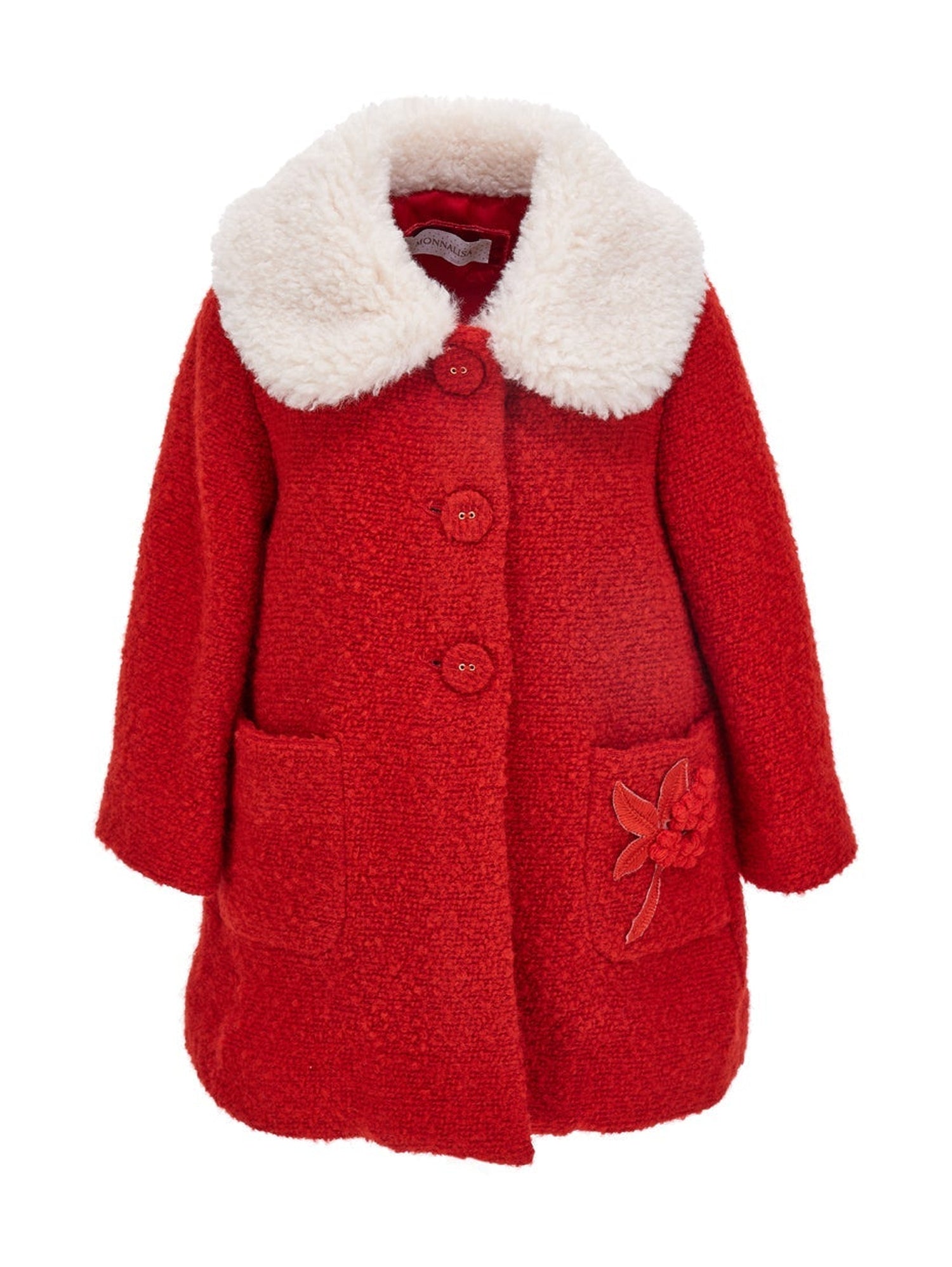 Girls | Boucle Coat With Wool Embroidery | Ruby